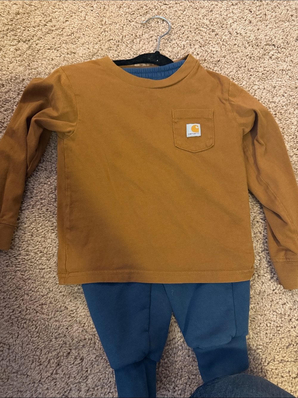 Carhartt Kids' Mustard Brown Long-Sleeve Pocket Top with Blue Pants